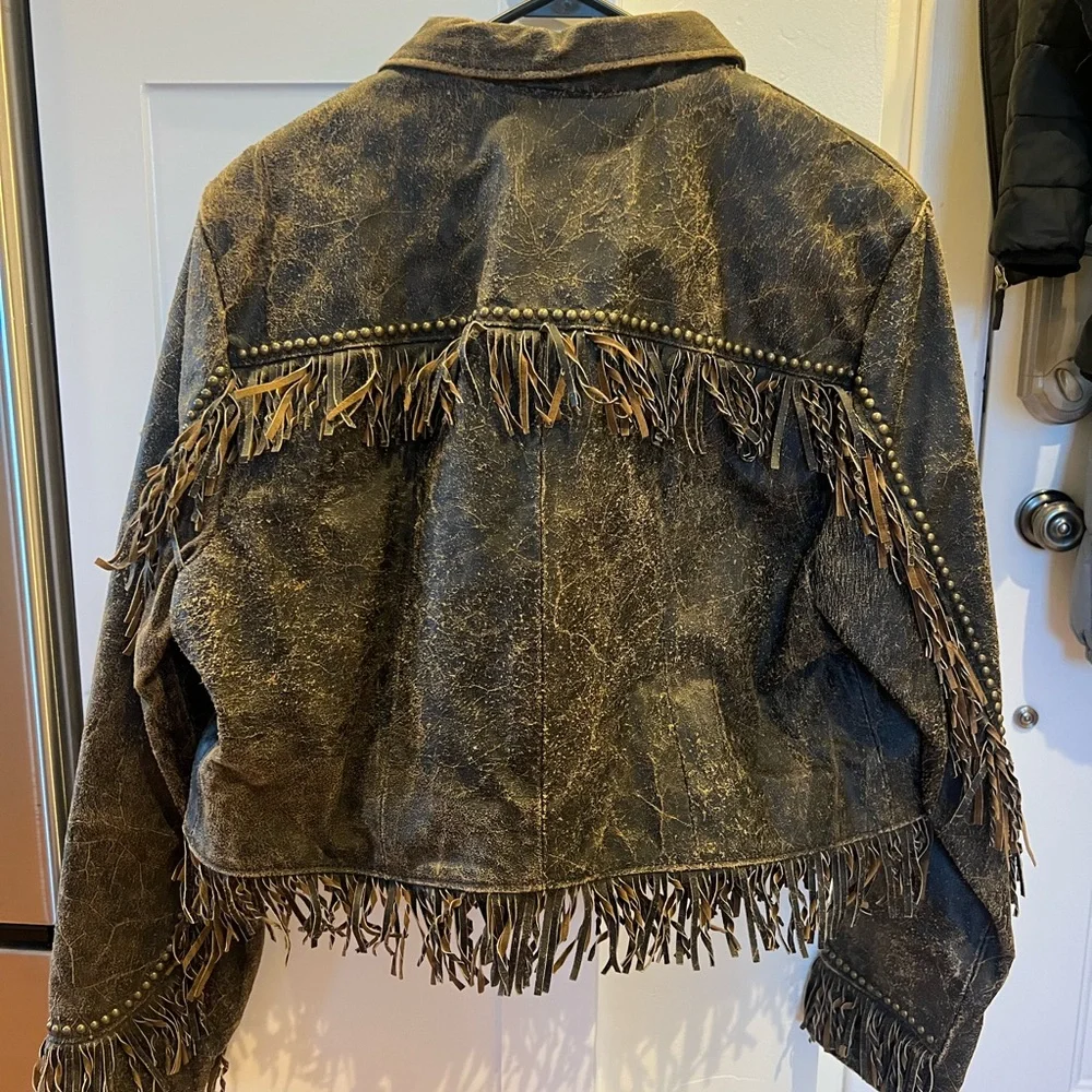 Double D Ranch Distressed Brown Leather Fringe Jacket - Picture 3 of 5
